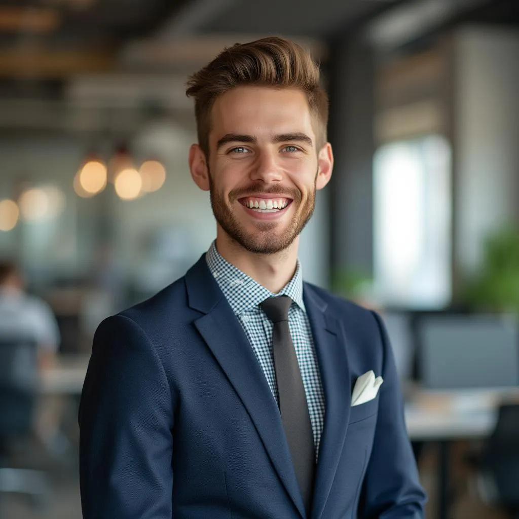 Portrait d'un jeune professionnel ayant économisé avec l'IA financière